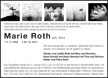 Traueranzeige von Marie Roth von Echo-Zeitungen (Gesamtausgabe)