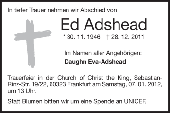 Traueranzeige von Ed Adshead von Echo-Zeitungen (Gesamtausgabe)