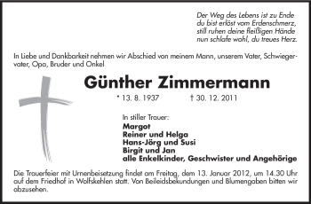 Traueranzeige von Günther Zimmermann von Rüsselsheimer Echo, Groß-Gerauer-Echo, Ried Echo