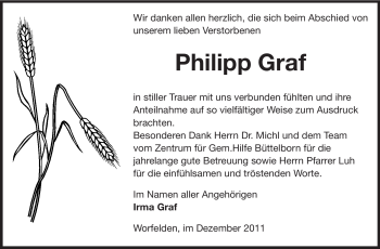 Traueranzeige von Philipp Graf von Echo-Zeitungen (Gesamtausgabe)