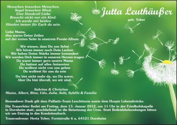 Traueranzeige von Jutta Leuthäußer von Rüsselsheimer Echo, Groß-Gerauer-Echo, Ried Echo