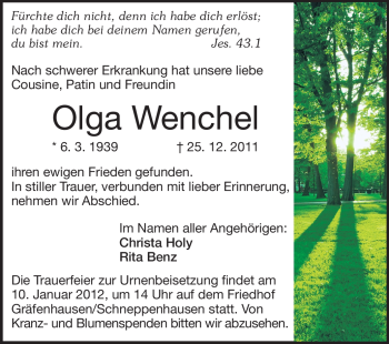 Traueranzeige von Olga Wenchel von Echo-Zeitungen (Gesamtausgabe)
