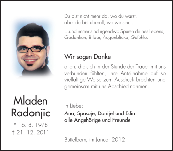 Traueranzeige von Mladen Radonjic von Rüsselsheimer Echo, Groß-Gerauer-Echo, Ried Echo