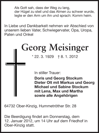 Traueranzeige von Georg Meisinger von Odenwälder Echo