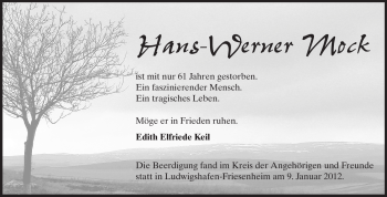 Traueranzeige von Hans-Werner Mock von Darmstädter Echo, Odenwälder Echo, Rüsselsheimer Echo, Groß-Gerauer-Echo, Ried Echo