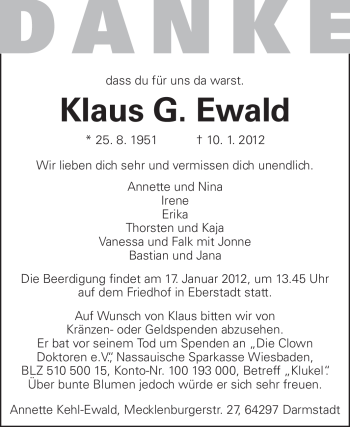 Traueranzeige von Klaus Ewald von Darmstädter Echo, Odenwälder Echo, Rüsselsheimer Echo, Groß-Gerauer-Echo, Ried Echo