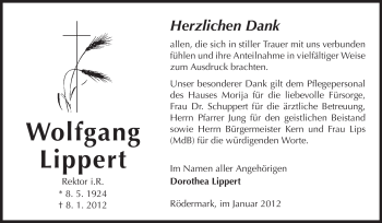 Traueranzeige von Wolfgang Lippert von Echo-Zeitungen (Gesamtausgabe)