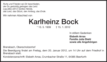 Traueranzeige von Karlheinz Bock von Odenwälder Echo