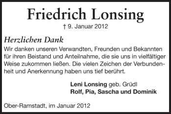 Traueranzeige von Friedrich Lonsing von Darmstädter Echo, Odenwälder Echo, Rüsselsheimer Echo, Groß-Gerauer-Echo, Ried Echo