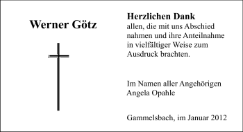 Traueranzeige von Werner Götz von Odenwälder Echo