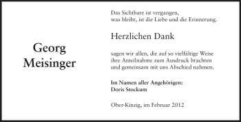 Traueranzeige von Georg Meisinger von Odenwälder Echo