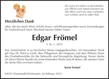 Traueranzeige von Edgar Frömel von Echo-Zeitungen (Gesamtausgabe)