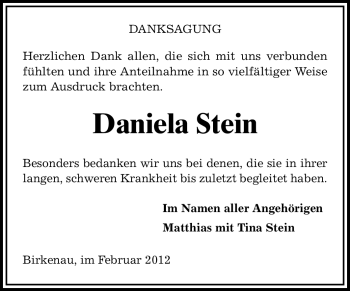 Traueranzeige von Daniela Stein von Starkenburger Echo