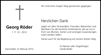 Traueranzeige von Georg Röder von Echo-Zeitungen (Gesamtausgabe)