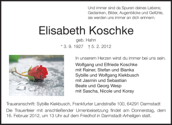 Traueranzeige von Elisabeth Koschke von Echo-Zeitungen (Gesamtausgabe)