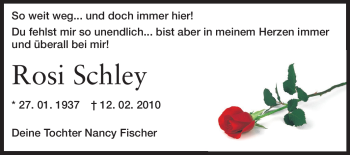 Traueranzeige von Rosi Schley von Rüsselsheimer Echo, Groß-Gerauer-Echo, Ried Echo