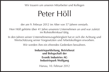 Traueranzeige von Peter Höll von Darmstädter Echo, Odenwälder Echo, Rüsselsheimer Echo, Groß-Gerauer-Echo, Ried Echo
