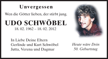 Traueranzeige von Udo Schwöbel von Echo-Zeitungen (Gesamtausgabe)