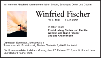 Traueranzeige von Winfried Fischer von Echo-Zeitungen (Gesamtausgabe)