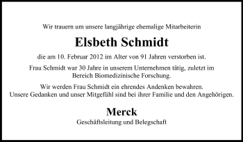 Traueranzeige von Elsbeth Schmidt von Echo-Zeitungen (Gesamtausgabe)