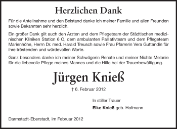 Traueranzeige von Jürgen Knieß von Echo-Zeitungen (Gesamtausgabe)
