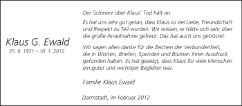Traueranzeige von Klaus Ewald von Echo-Zeitungen (Gesamtausgabe)