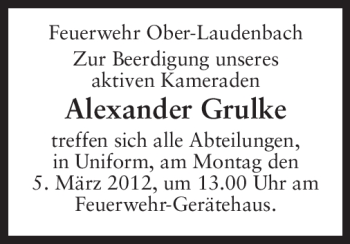 Traueranzeige von Alexander Grulke von Starkenburger Echo