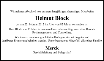 Traueranzeige von Helmut Block von Echo-Zeitungen (Gesamtausgabe)