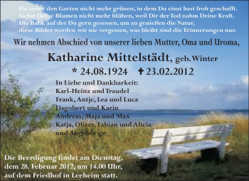 Traueranzeige von Katharine Mittelstädt von Rüsselsheimer Echo, Groß-Gerauer-Echo, Ried Echo