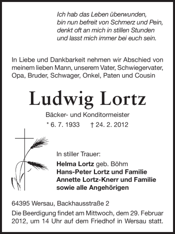 Traueranzeige von Ludwig Lortz von Echo-Zeitungen (Gesamtausgabe)