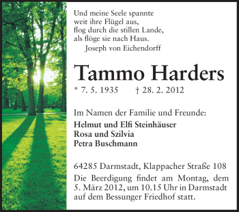 Traueranzeige von Tammo Harders von Echo-Zeitungen (Gesamtausgabe)