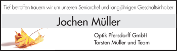 Traueranzeige von Jochen Müller von Echo-Zeitungen (Gesamtausgabe)
