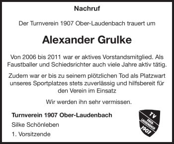 Traueranzeige von Alexander Grulke von Starkenburger Echo