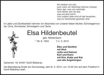 Traueranzeige von Elsa Hildenbeutel von Echo-Zeitungen (Gesamtausgabe)