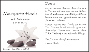 Traueranzeige von Margerete Heck von Rüsselsheimer Echo, Groß-Gerauer-Echo, Ried Echo