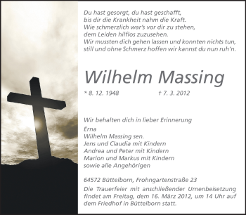 Traueranzeige von Wilhelm Massing von Rüsselsheimer Echo, Groß-Gerauer-Echo, Ried Echo