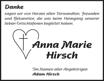 Traueranzeige von Anna Marie Hirsch von Rüsselsheimer Echo, Groß-Gerauer-Echo, Ried Echo