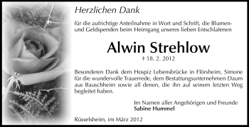Traueranzeige von Alwin Strehlow von Rüsselsheimer Echo, Groß-Gerauer-Echo, Ried Echo