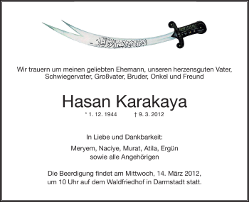 Traueranzeige von Hasan Karakaya von Echo-Zeitungen (Gesamtausgabe)