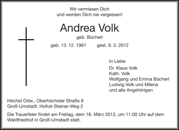 Traueranzeige von Andrea Volk von Odenwälder Echo