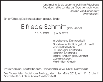 Traueranzeige von Elfriede Schmitt von Echo-Zeitungen (Gesamtausgabe)