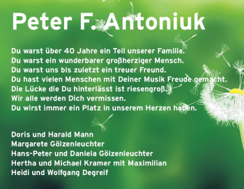 Traueranzeige von Peter F. Antoniuk von Darmstädter Echo, Odenwälder Echo, Rüsselsheimer Echo, Groß-Gerauer-Echo, Ried Echo