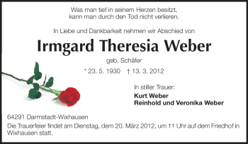 Traueranzeige von Irmgard Theresia Weber von Echo-Zeitungen (Gesamtausgabe)