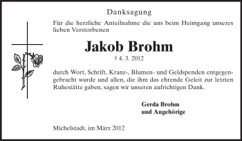 Traueranzeige von Jakob Brohm von Odenwälder Echo