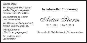 Traueranzeige von Artur Sturm von Odenwälder Echo