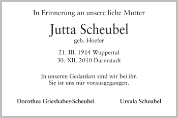 Traueranzeige von Jutta Scheubel von Echo-Zeitungen (Gesamtausgabe)