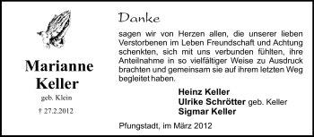 Traueranzeige von Marianne Keller von Echo-Zeitungen (Gesamtausgabe)