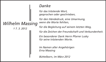 Traueranzeige von Wilhelm Massing von Rüsselsheimer Echo, Groß-Gerauer-Echo, Ried Echo