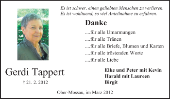 Traueranzeige von Gerdi Tappert von Odenwälder Echo