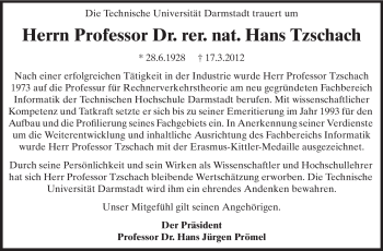 Traueranzeige von Hans Tzschach von Echo-Zeitungen (Gesamtausgabe)